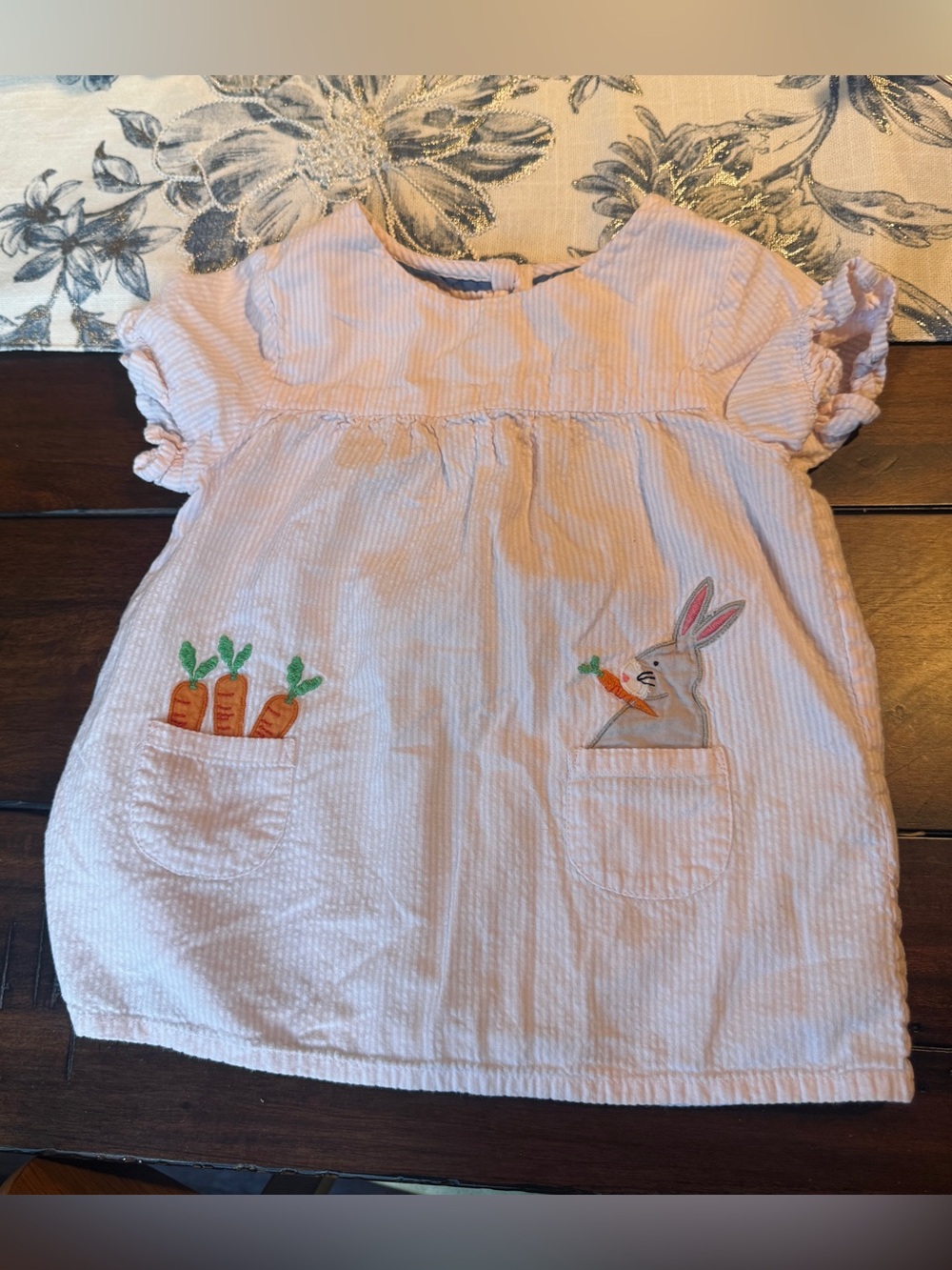 Baby Boden Pink Seersucker Bunny Rabbit Top